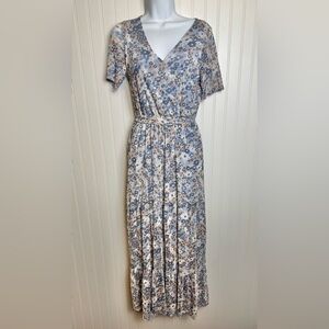 Allison Brittney floral wrap maxi dress belted short sleeve lined size small J30